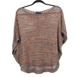 Questions Say What Poncho Sweater OS Women Multicolor Loose Knit Blue Orange NEW
